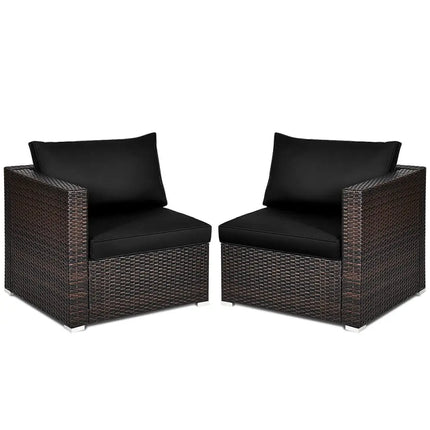 2 Pieces Patio Rattan Sectional Conversation Sofa Set-Black - Black - Outdoor Sectionals