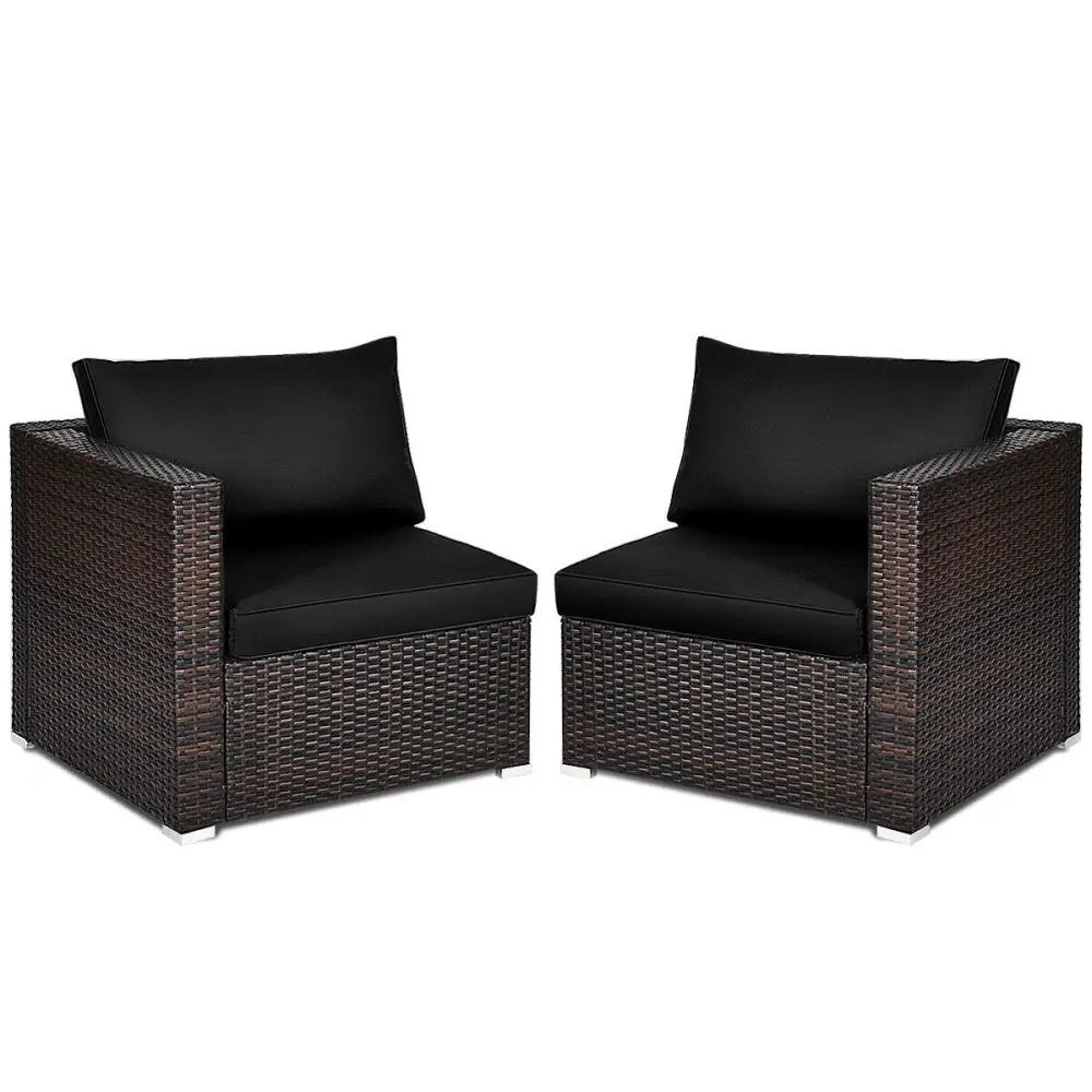 2 Pieces Patio Rattan Sectional Conversation Sofa Set-Black - Black - Outdoor Sectionals