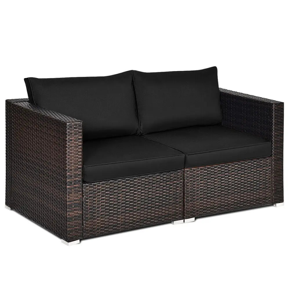 2 Pieces Patio Rattan Sectional Conversation Sofa Set-Black - Black - Outdoor Sectionals