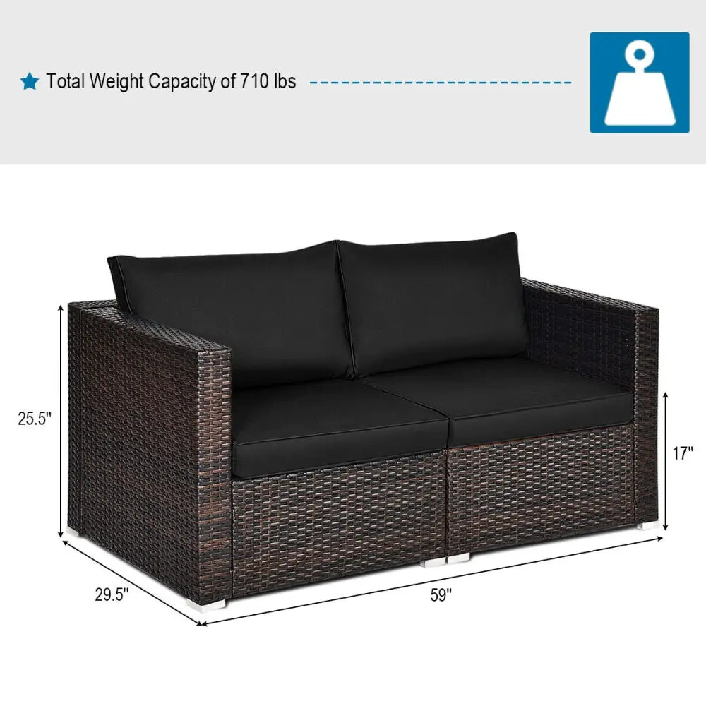 2 Pieces Patio Rattan Sectional Conversation Sofa Set-Black - Black - Outdoor Sectionals