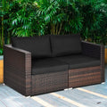 2 Pieces Patio Rattan Sectional Conversation Sofa Set-Black - Black - Outdoor Sectionals