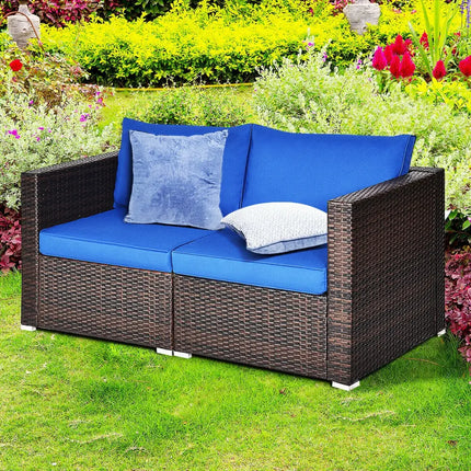 2 Pieces Patio Rattan Sectional Conversation Sofa Set-Navy - Navy - Outdoor Sectionals
