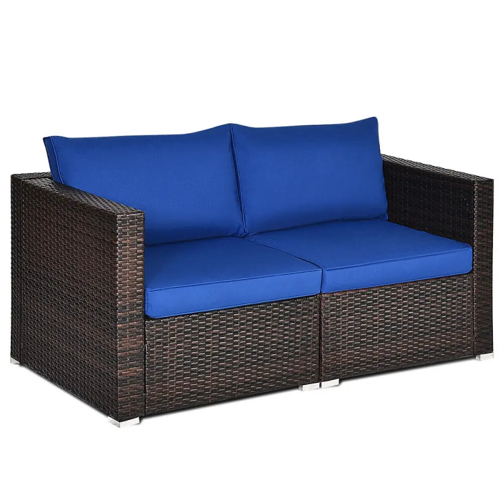 2 Pieces Patio Rattan Sectional Conversation Sofa Set-Navy - Navy - Outdoor Sectionals