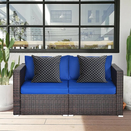 2 Pieces Patio Rattan Sectional Conversation Sofa Set-Navy - Navy - Outdoor Sectionals