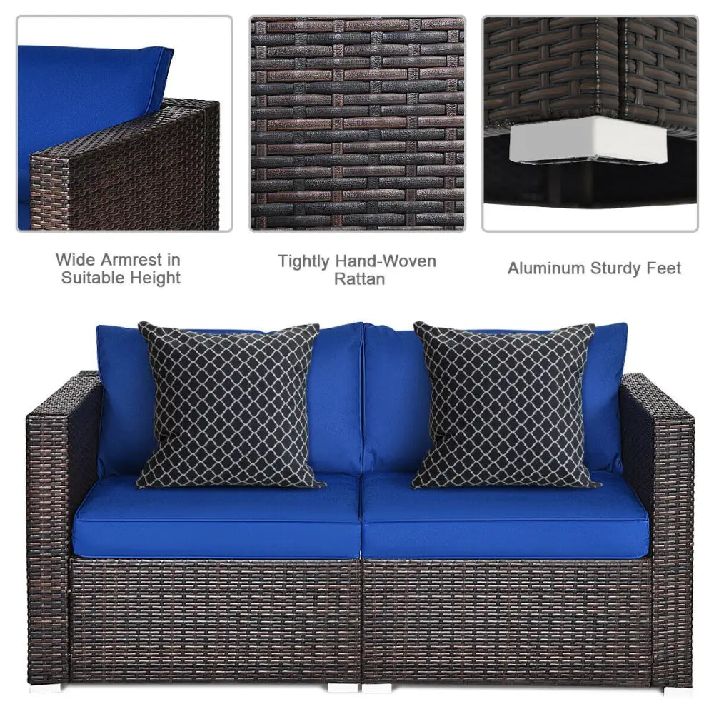 2 Pieces Patio Rattan Sectional Conversation Sofa Set-Navy - Navy - Outdoor Sectionals