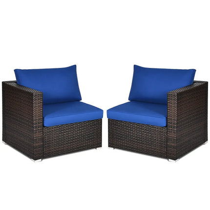 2 Pieces Patio Rattan Sectional Conversation Sofa Set-Navy - Navy - Outdoor Sectionals