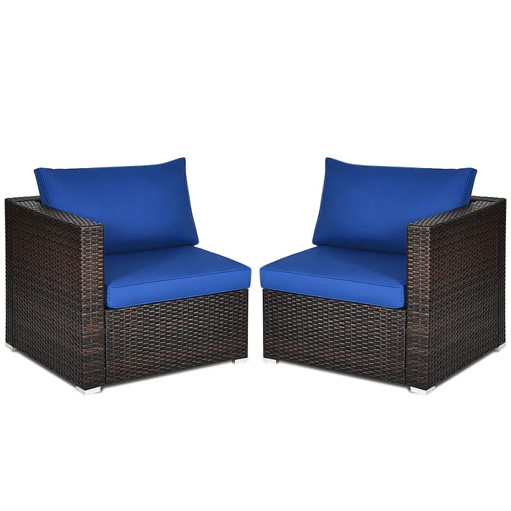 2 Pieces Patio Rattan Sectional Conversation Sofa Set-Navy - Navy - Outdoor Sectionals