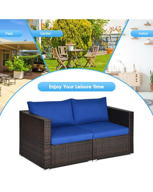 2 Pieces Patio Rattan Sectional Conversation Sofa Set-Navy - Navy - Outdoor Sectionals