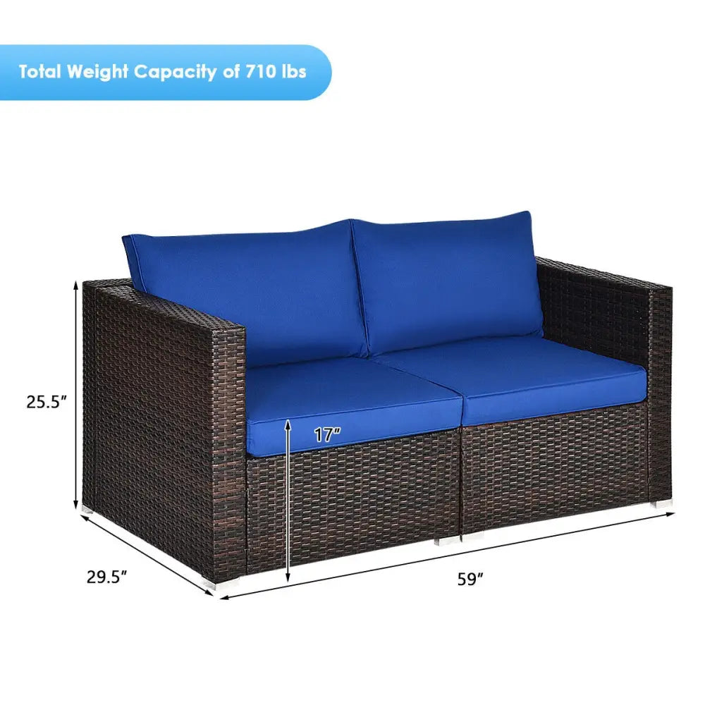 2 Pieces Patio Rattan Sectional Conversation Sofa Set-Navy - Navy - Outdoor Sectionals