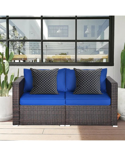 2 Pieces Patio Rattan Sectional Conversation Sofa Set-Navy - Navy - Outdoor Sectionals