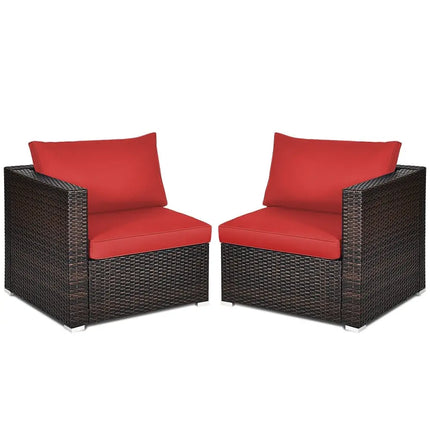 2 Pieces Patio Rattan Sectional Conversation Sofa Set-Red - Red - Outdoor Sectionals