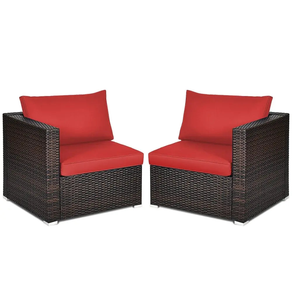 2 Pieces Patio Rattan Sectional Conversation Sofa Set-Red - Red - Outdoor Sectionals