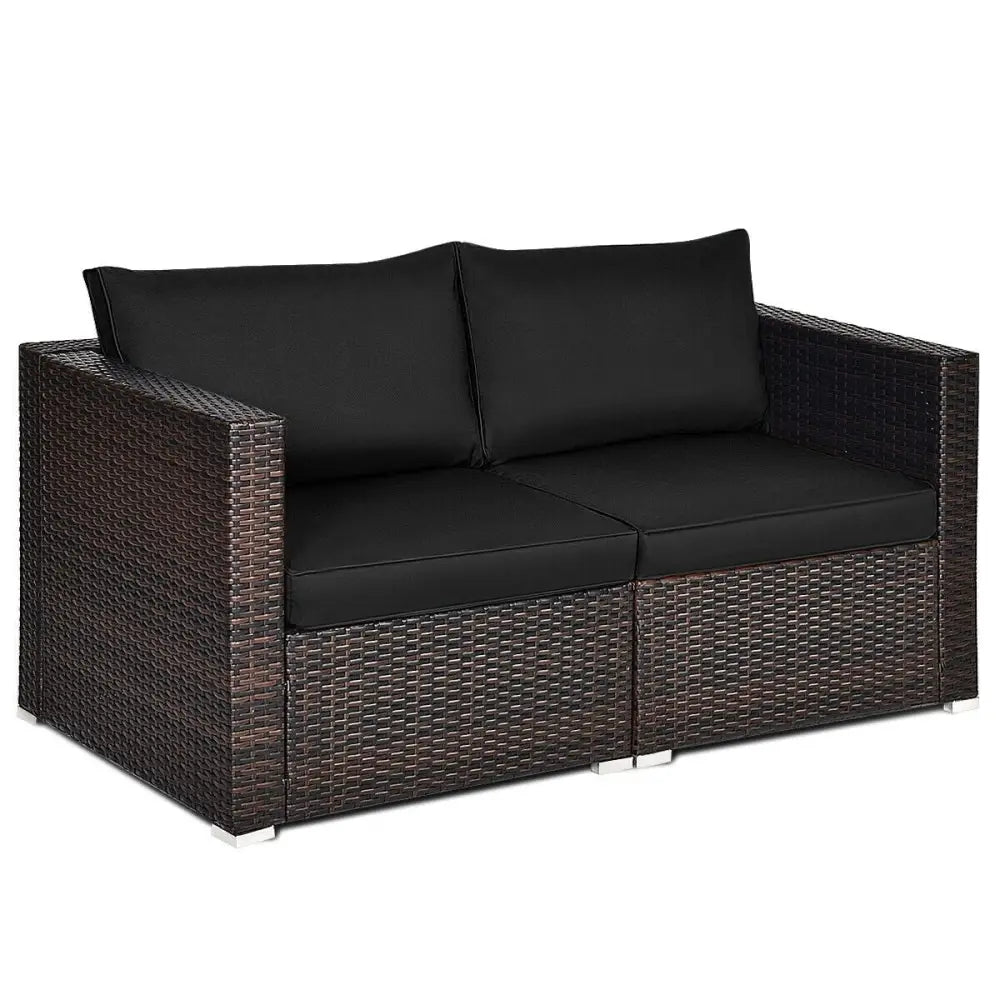 2 Pieces Patio Rattan Sectional Conversation Sofa SetBlack - Oasis Home Essentials