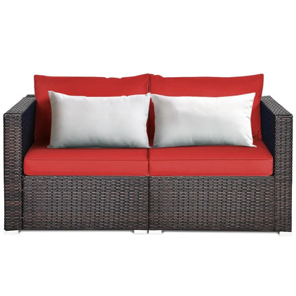 2 Pieces Patio Rattan Sectional Conversation Sofa SetRed - Oasis Home Essentials