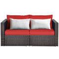 2 Pieces Patio Rattan Sectional Conversation Sofa SetRed - Oasis Home Essentials