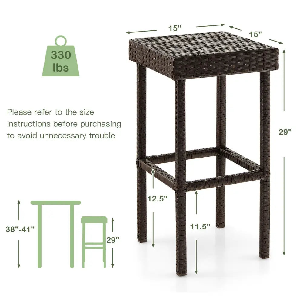 2 Pieces Patio Rattan Wicker Bar Stool Chairs-Brown - Brown - Patio Bar Furniture