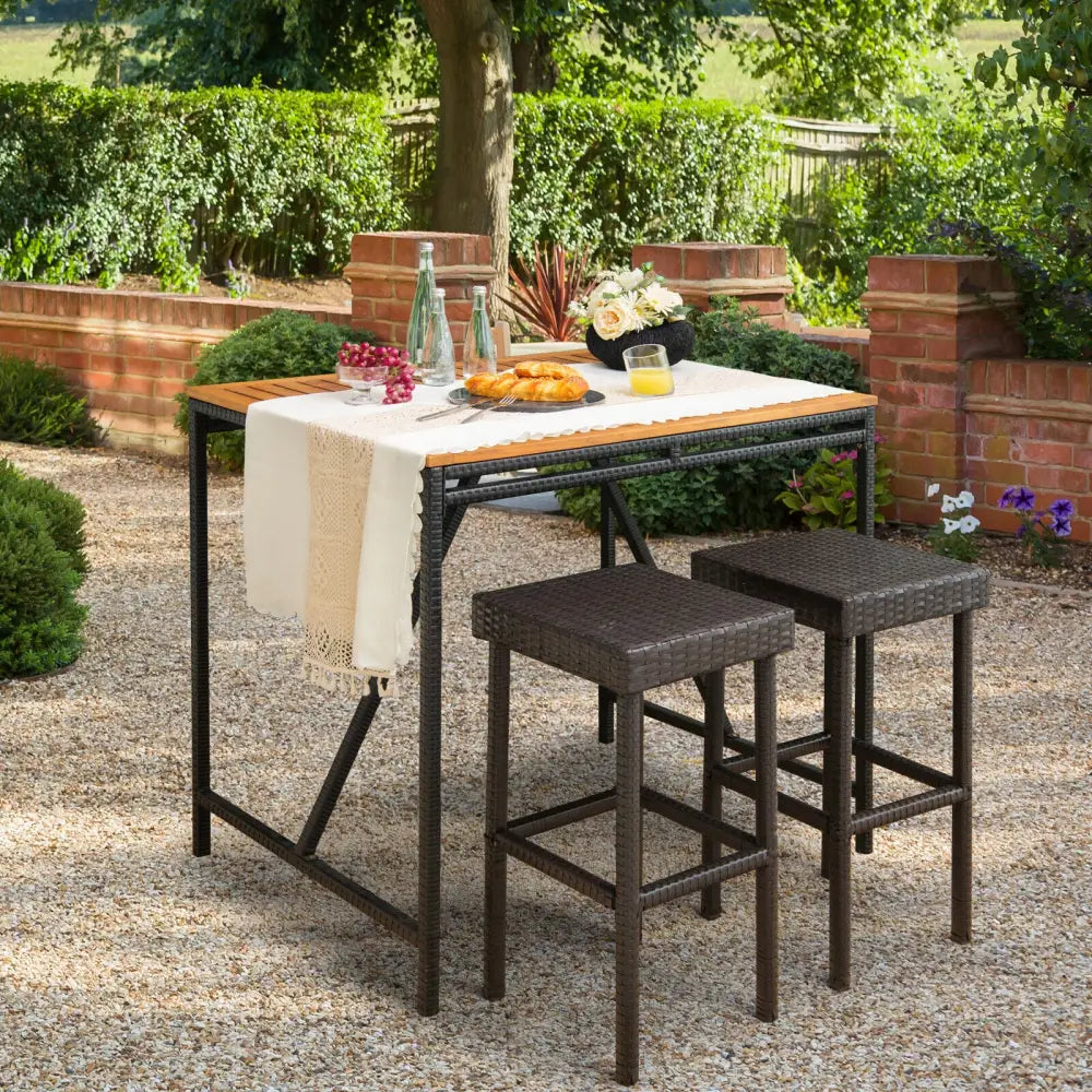 2 Pieces Patio Rattan Wicker Bar Stool Chairs-Brown - Brown - Patio Bar Furniture