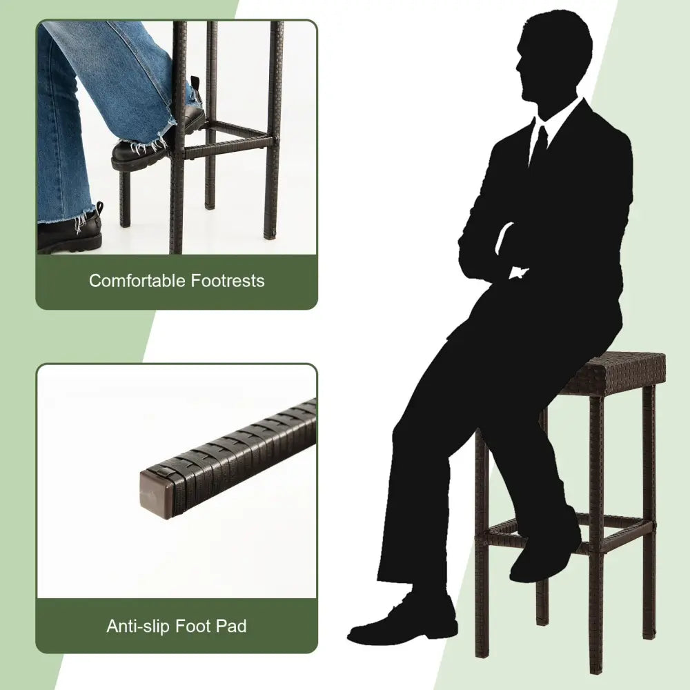 2 Pieces Patio Rattan Wicker Bar Stool Chairs-Brown - Brown - Patio Bar Furniture