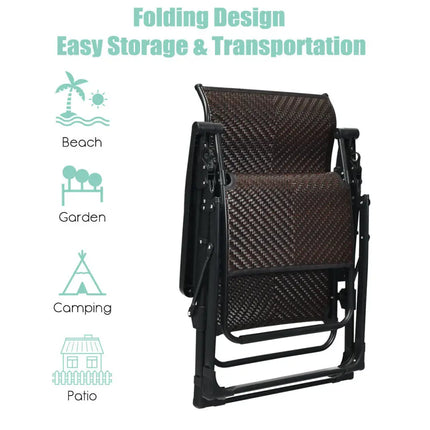 2 Pieces Patio Rattan Zero Gravity Lounge Chair - Outdoor Seating & Patio Chairs