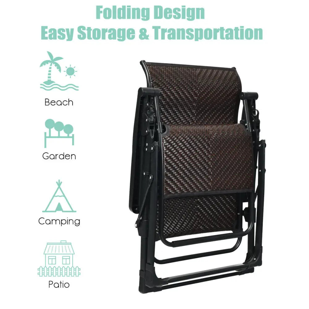 2 Pieces Patio Rattan Zero Gravity Lounge Chair - Outdoor Seating & Patio Chairs