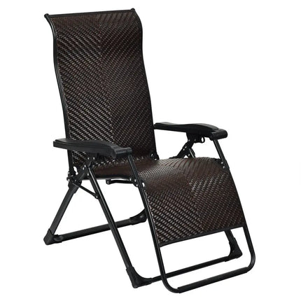 2 Pieces Patio Rattan Zero Gravity Lounge Chair - Outdoor Seating & Patio Chairs