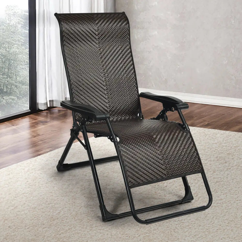 2 Pieces Patio Rattan Zero Gravity Lounge Chair - Outdoor Seating & Patio Chairs