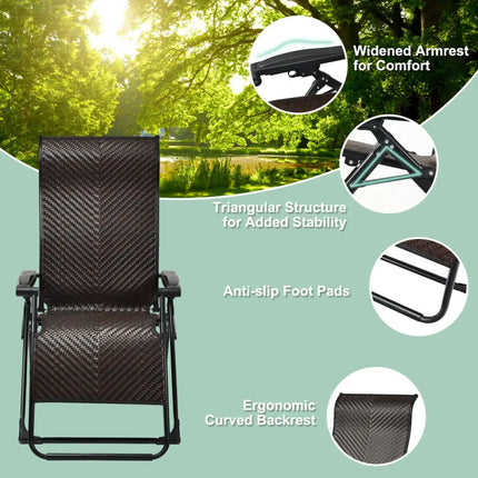 2 Pieces Patio Rattan Zero Gravity Lounge Chair - Outdoor Seating & Patio Chairs