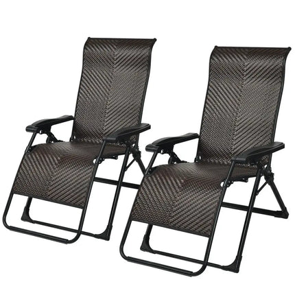 2 Pieces Patio Rattan Zero Gravity Lounge Chair - Outdoor Seating & Patio Chairs