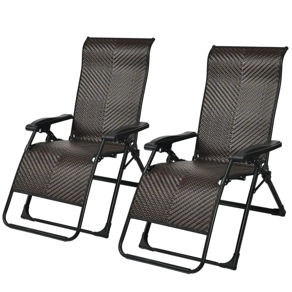 2 Pieces Patio Rattan Zero Gravity Lounge Chair - Outdoor Seating & Patio Chairs