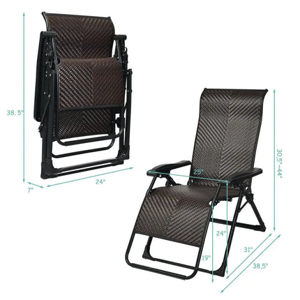 2 Pieces Patio Rattan Zero Gravity Lounge Chair - Outdoor Seating & Patio Chairs