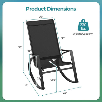 2 Pieces Patio Rocking Chairs Outdoor Sling Fabric Rockers with Ergonomic Backrest and Seat-Black - Black - Patio