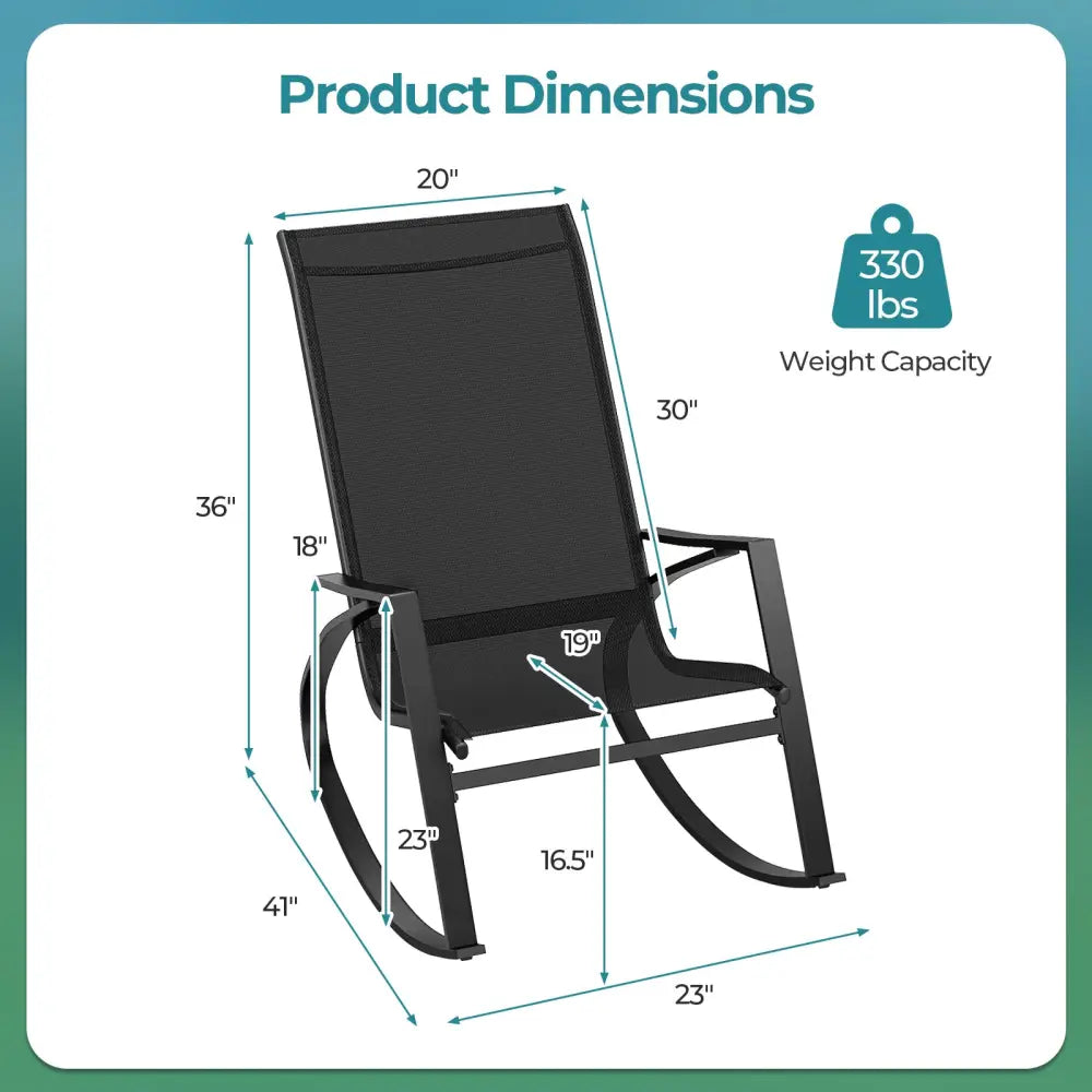 2 Pieces Patio Rocking Chairs Outdoor Sling Fabric Rockers with Ergonomic Backrest and Seat-Black - Black - Patio