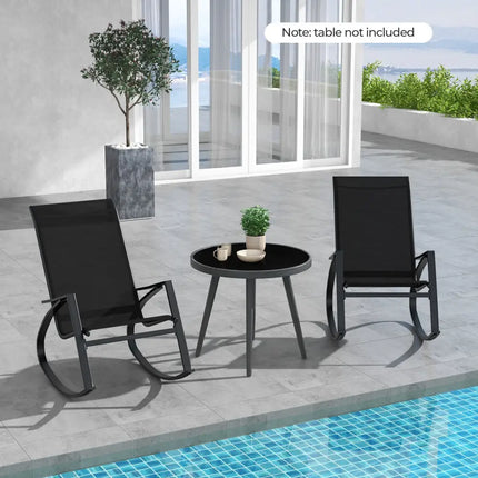 2 Pieces Patio Rocking Chairs Outdoor Sling Fabric Rockers with Ergonomic Backrest and Seat-Black - Black - Patio