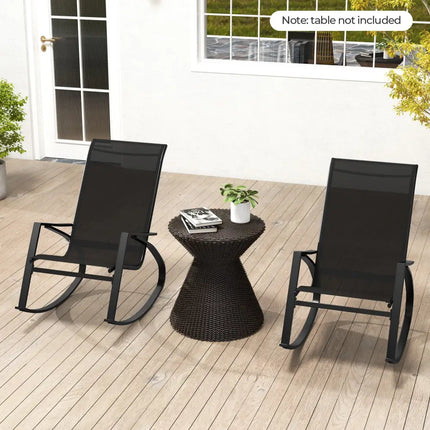 2 Pieces Patio Rocking Chairs Outdoor Sling Fabric Rockers with Ergonomic Backrest and Seat-Black - Black - Patio