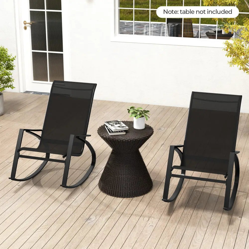 2 Pieces Patio Rocking Chairs Outdoor Sling Fabric Rockers with Ergonomic Backrest and Seat-Black - Black - Patio