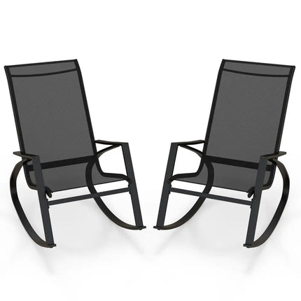 2 Pieces Patio Rocking Chairs Outdoor Sling Fabric Rockers with Ergonomic Backrest and Seat-Black - Black - Patio
