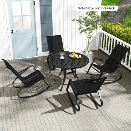 2 Pieces Patio Rocking Chairs Outdoor Sling Fabric Rockers with Ergonomic Backrest and Seat-Black - Black - Patio