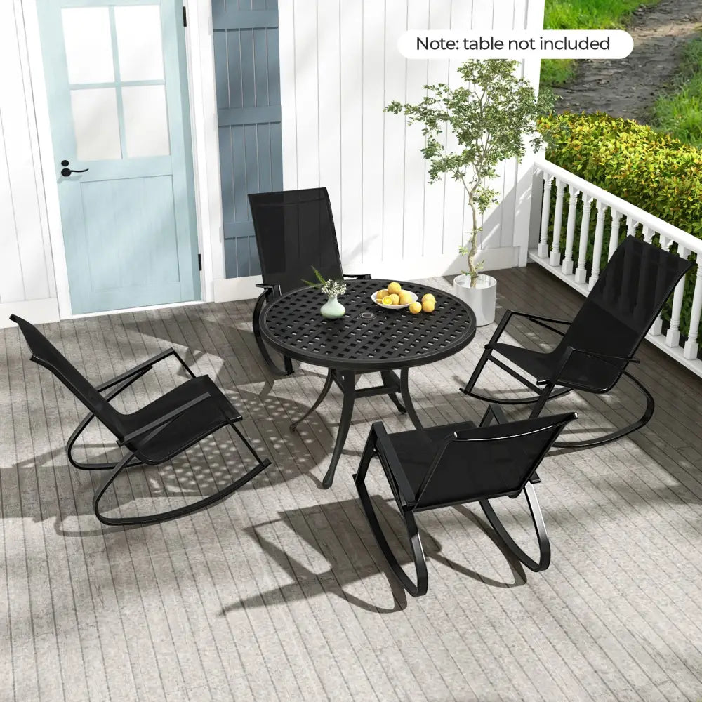 2 Pieces Patio Rocking Chairs Outdoor Sling Fabric Rockers with Ergonomic Backrest and Seat-Black - Black - Patio