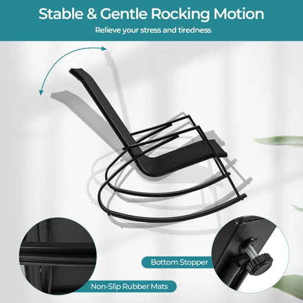 2 Pieces Patio Rocking Chairs Outdoor Sling Fabric Rockers with Ergonomic Backrest and Seat-Black - Black - Patio
