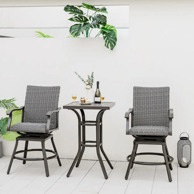 2 Pieces Patio Swivel Bar Chair Set with Quick Dry 4D Air Fiber Cushion - Black - Patio Bar Furniture