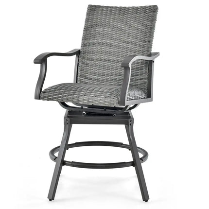 2 Pieces Patio Swivel Bar Chair Set with Quick Dry 4D Air Fiber Cushion - Black - Patio Bar Furniture