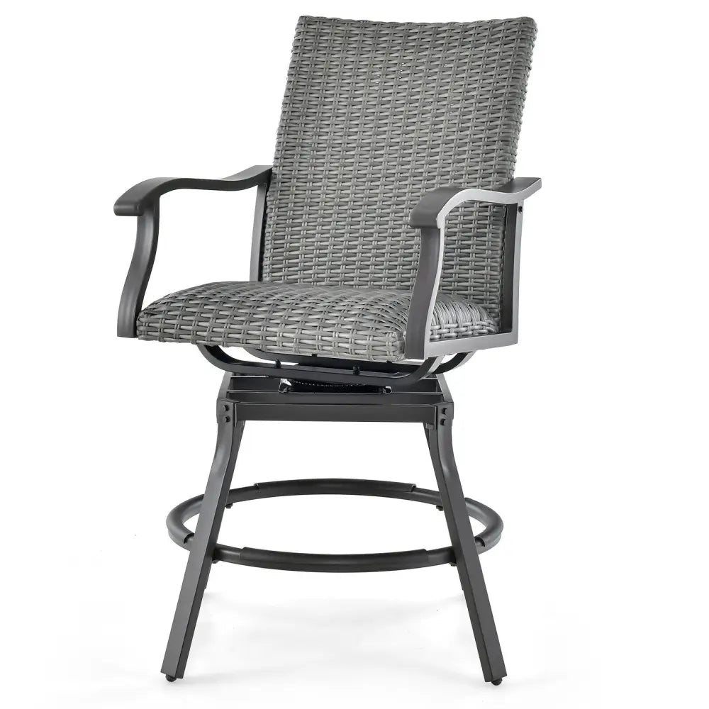 2 Pieces Patio Swivel Bar Chair Set with Quick Dry 4D Air Fiber Cushion - Black - Patio Bar Furniture