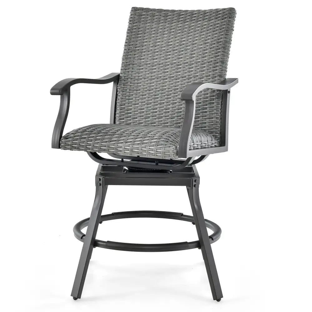 2 Pieces Patio Swivel Bar Chair Set with Quick Dry 4D Air Fiber Cushion - Black - Patio Bar Furniture