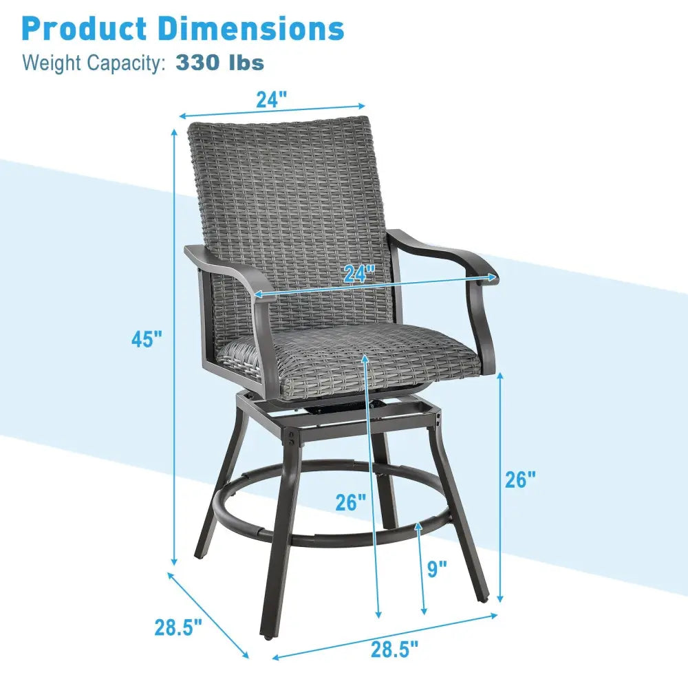 2 Pieces Patio Swivel Bar Chair Set with Quick Dry 4D Air Fiber Cushion - Black - Patio Bar Furniture