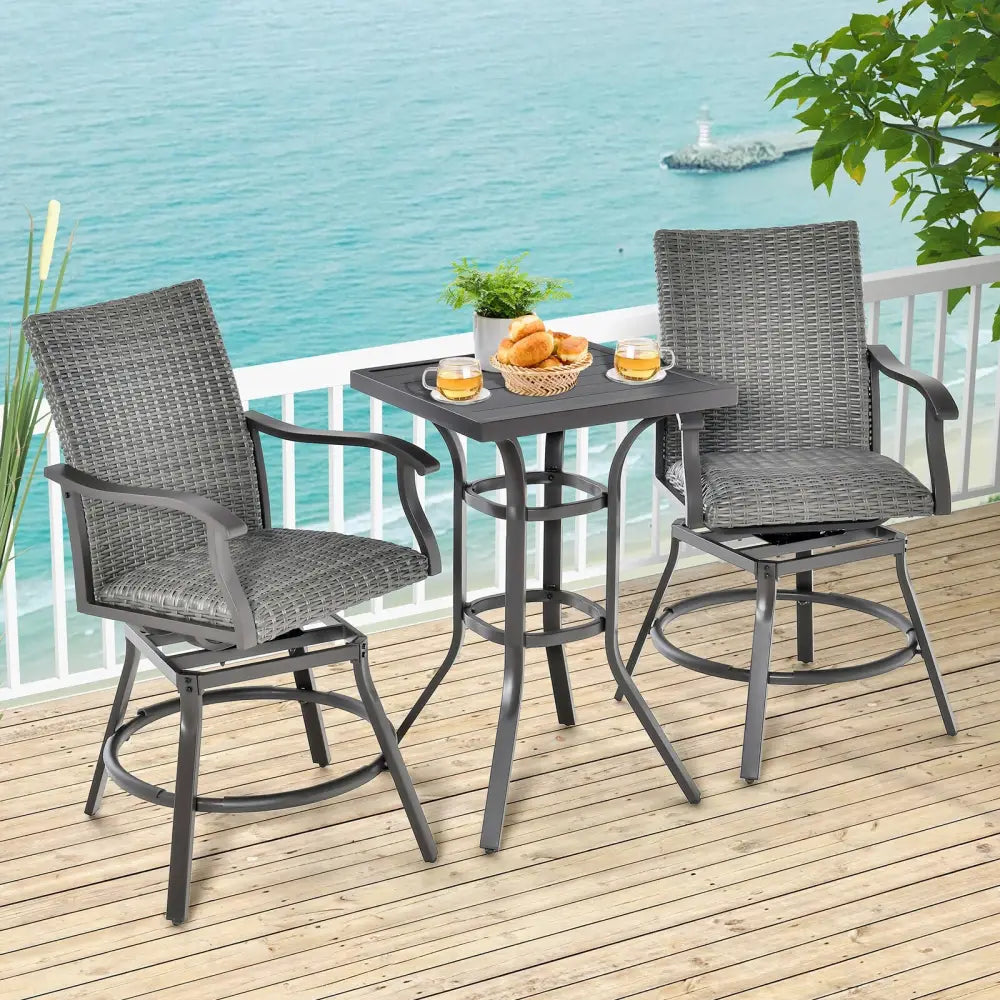 2 Pieces Patio Swivel Bar Chair Set with Quick Dry 4D Air Fiber Cushion - Black - Patio Bar Furniture