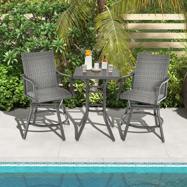 2 Pieces Patio Swivel Bar Chair Set with Quick Dry 4D Air Fiber Cushion - Black - Patio Bar Furniture