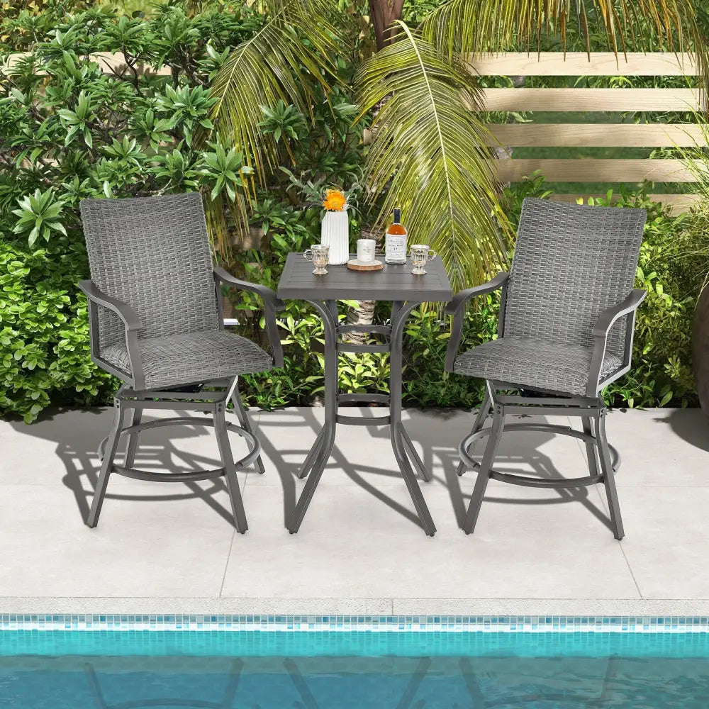 2 Pieces Patio Swivel Bar Chair Set with Quick Dry 4D Air Fiber Cushion - Black - Patio Bar Furniture