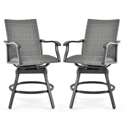 2 Pieces Patio Swivel Bar Chair Set with Quick Dry 4D Air Fiber Cushion - Black - Patio Bar Furniture