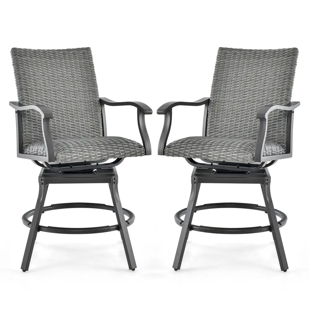 2 Pieces Patio Swivel Bar Chair Set with Quick Dry 4D Air Fiber Cushion - Black - Patio Bar Furniture