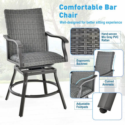 2 Pieces Patio Swivel Bar Chair Set with Quick Dry 4D Air Fiber Cushion - Black - Patio Bar Furniture